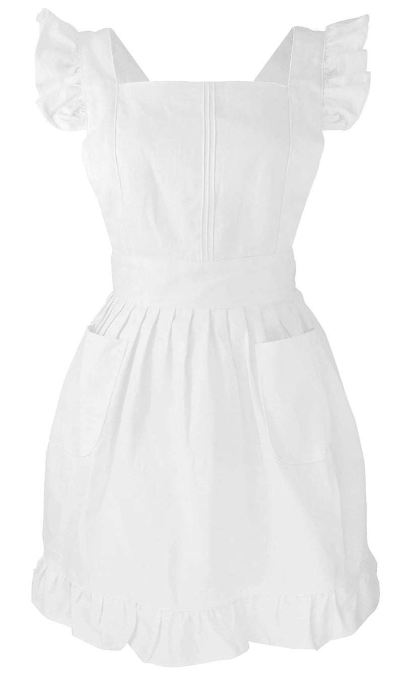 LilMents Kids Retro Adjustable Ruffle Apron Kitchen Baking Maid Costume (White) - Image 1